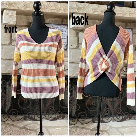 Love‎ Tree Striped Twist Knot Pastel Sweater - Picture 1 of 7